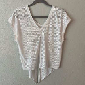 Lulu Lemon White Striped V-Neck with opening tie in the back